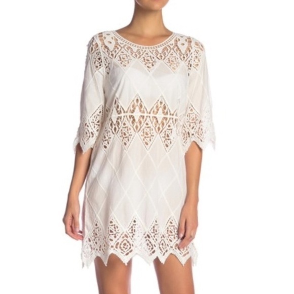 NWOT Pilyq Lisi Crochet Lace Cut Out Coverup Dress in Water Lily XS/S - Picture 1 of 3